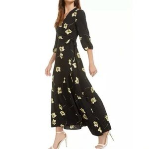 Bar III Black and Yellow V-Neck Wrap Dress